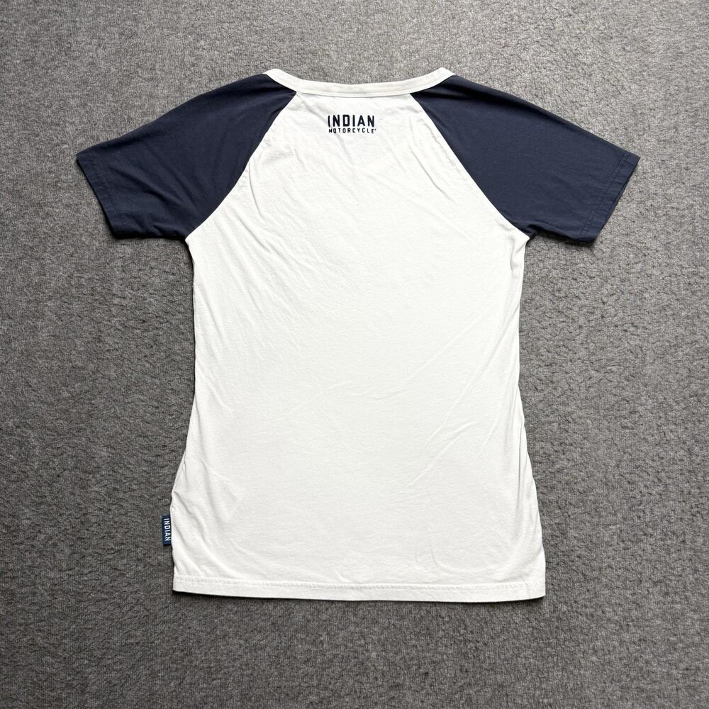 Indian Motorcycles Short Sleeve T-Shirt Women's XS White/Navy Blue Raglan Sleeve - Picture 5 of 7
